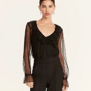 J. Crew Women's Ruffleneck top in clip dot Black XXL